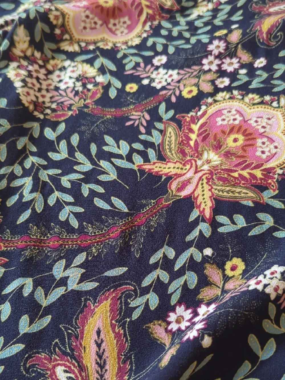 LOFT Dark Blue Paisley Floral Scoop Neck Long Sleeve Top with Pink & Teal - Picture 7 of 7